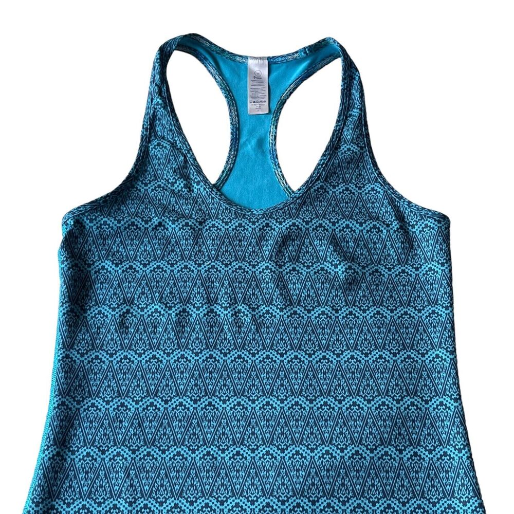 Ivivva Lululemon Girls Tank 14 Aqua Green Geo Print Racerback Top Seamless Logo - Picture 2 of 9